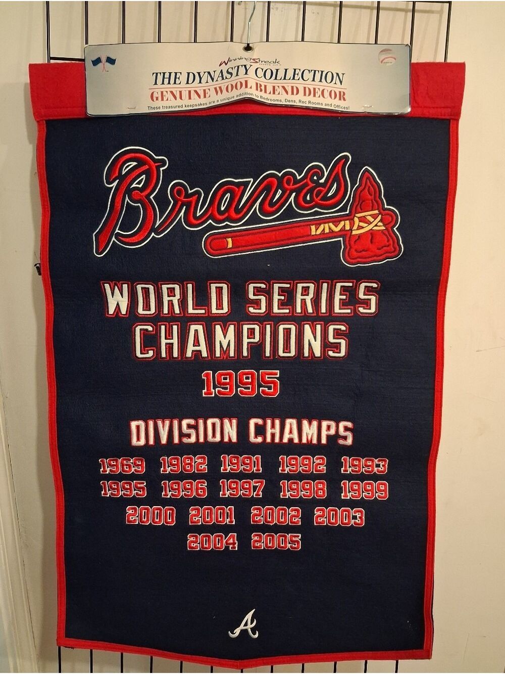 Vintage Atlanta Braves 1995 World Series Champions/Division Champs Banner